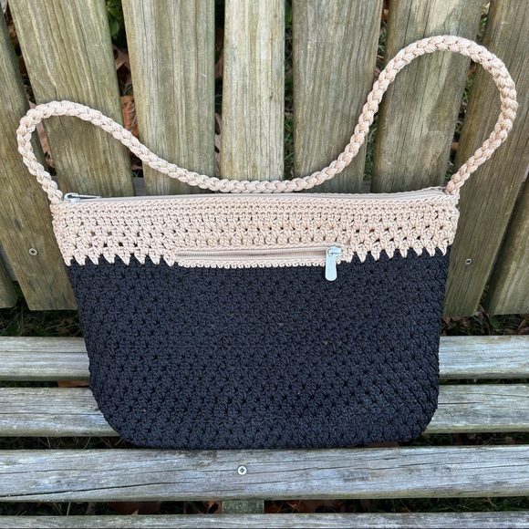 EUC The Sak knot crochet zip top purse shoulder bag - two tone two color - Picture 2 of 12